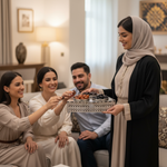 صينية مع تمرية ثلاثية معدنية بنقوش هندسية