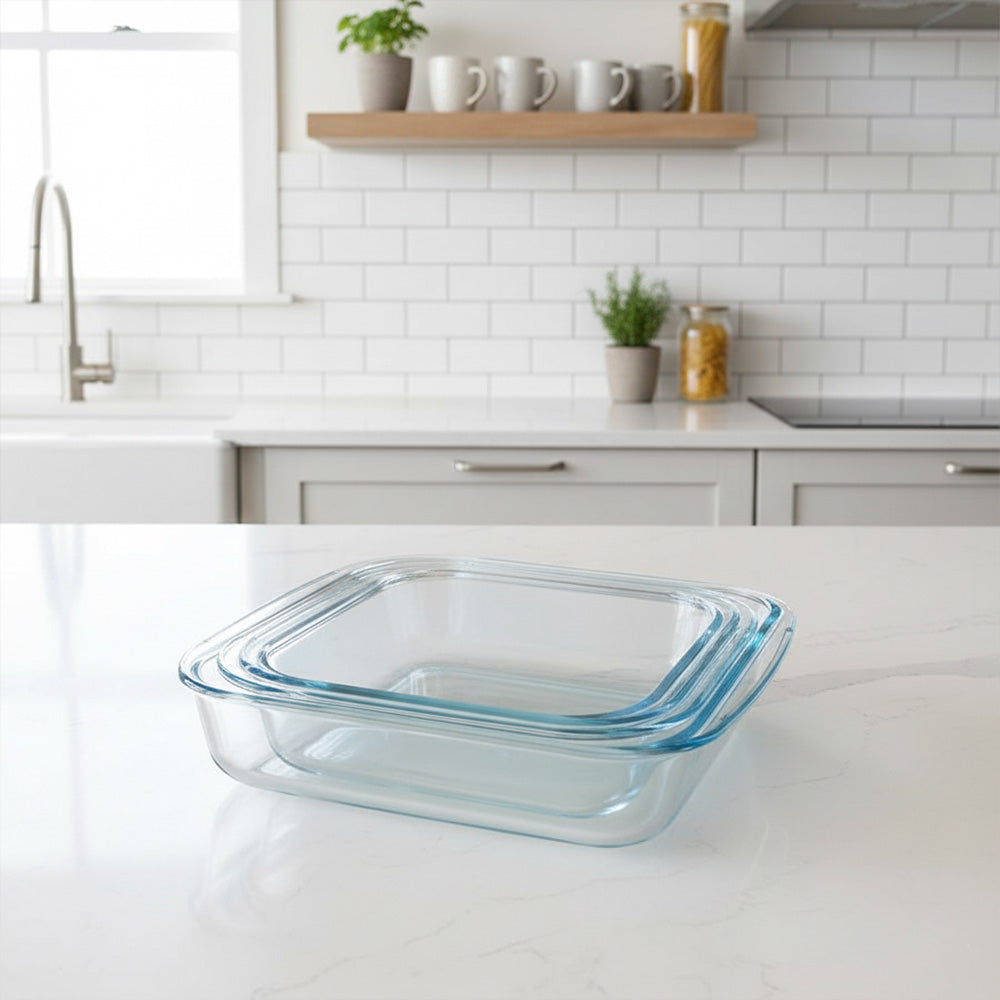 طبق فرن زجاجي مربع