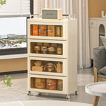 طاولة جانبية بلاستيكية حديثة باللون البني مع أبواب شفافة ودرج بلاستيكي مرن