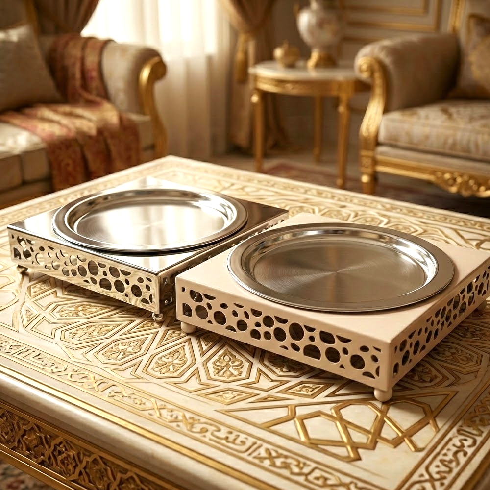 طبق تقديم أرز بقاعدة معدنية