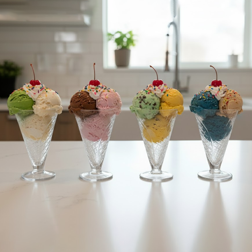 طقم كاسات زجاجية للحلوى والآيس كريم 4 قطع
