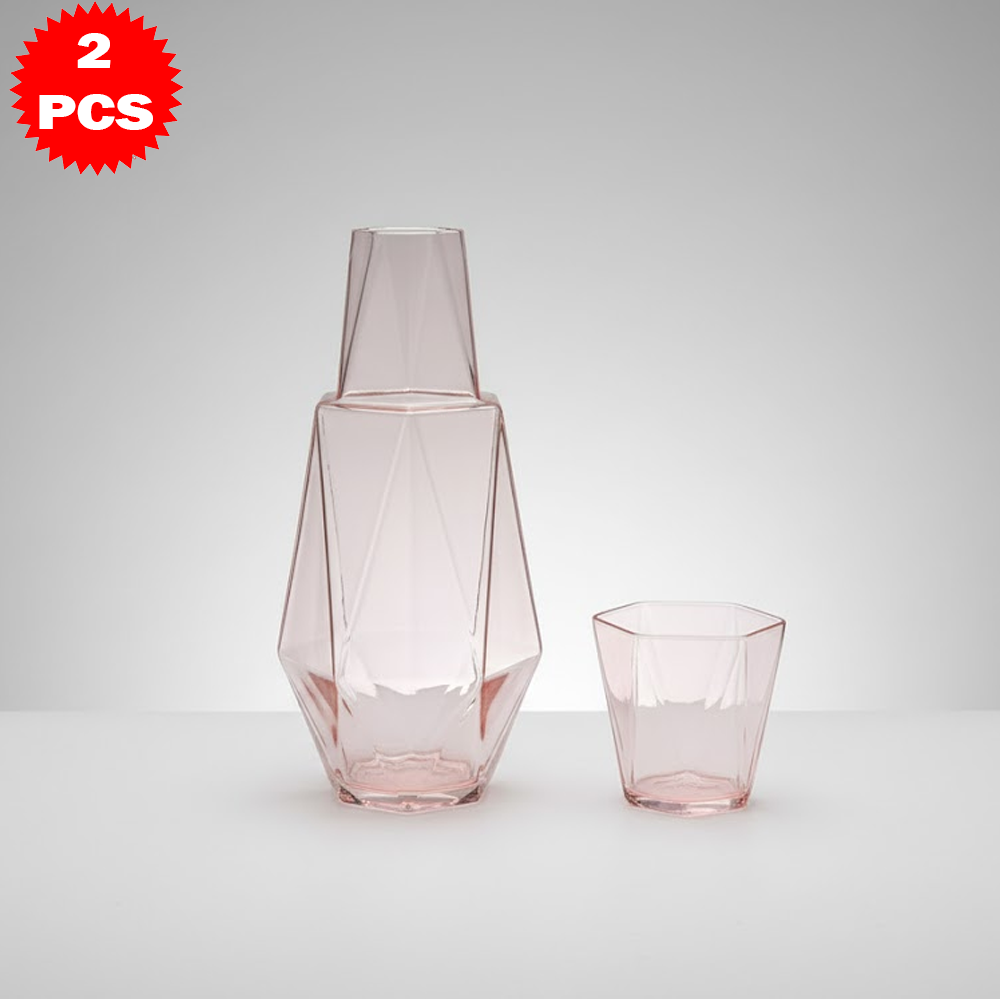 طقم قارورة وكوب زجاجي هندسي – 2 قطعة