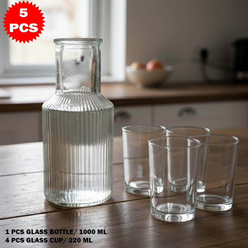 طقم عصير زجاجي فاخر من 5 قطع (قارورة مع 4 أكواب)