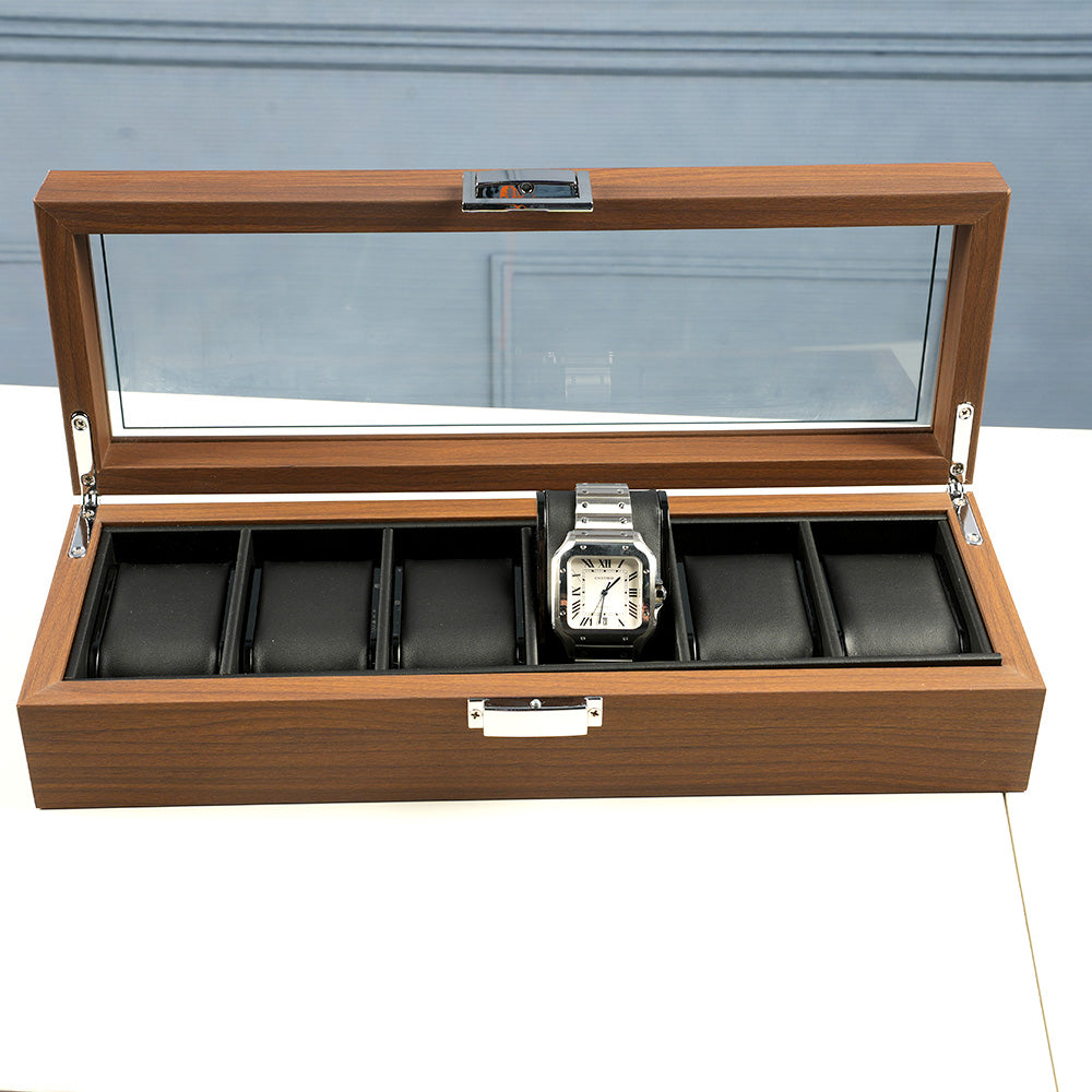 منظم عرض الساعات الخشبي الأنيق