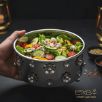 وعاء سلطة معدني بزخارف ورد