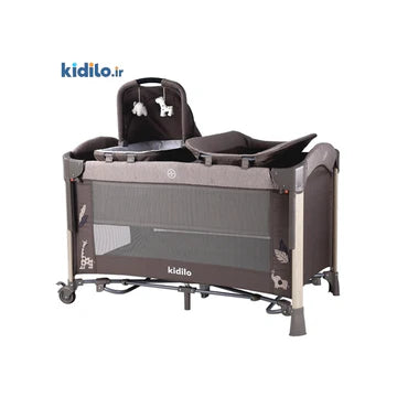 سرير أطفال Kidilo AP940S Khaki – سرير وساحة لعب متعددة الاستخدامات بتصميم عملي مع طاولة تبديل ومهد مريح