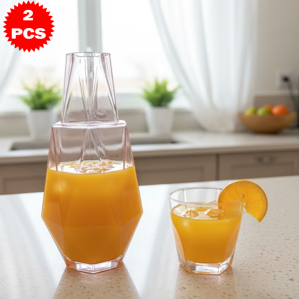 طقم قارورة وكوب زجاجي هندسي – 2 قطعة