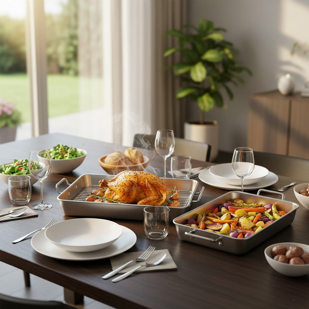 صينية تحميص من الألومنيوم مع رف