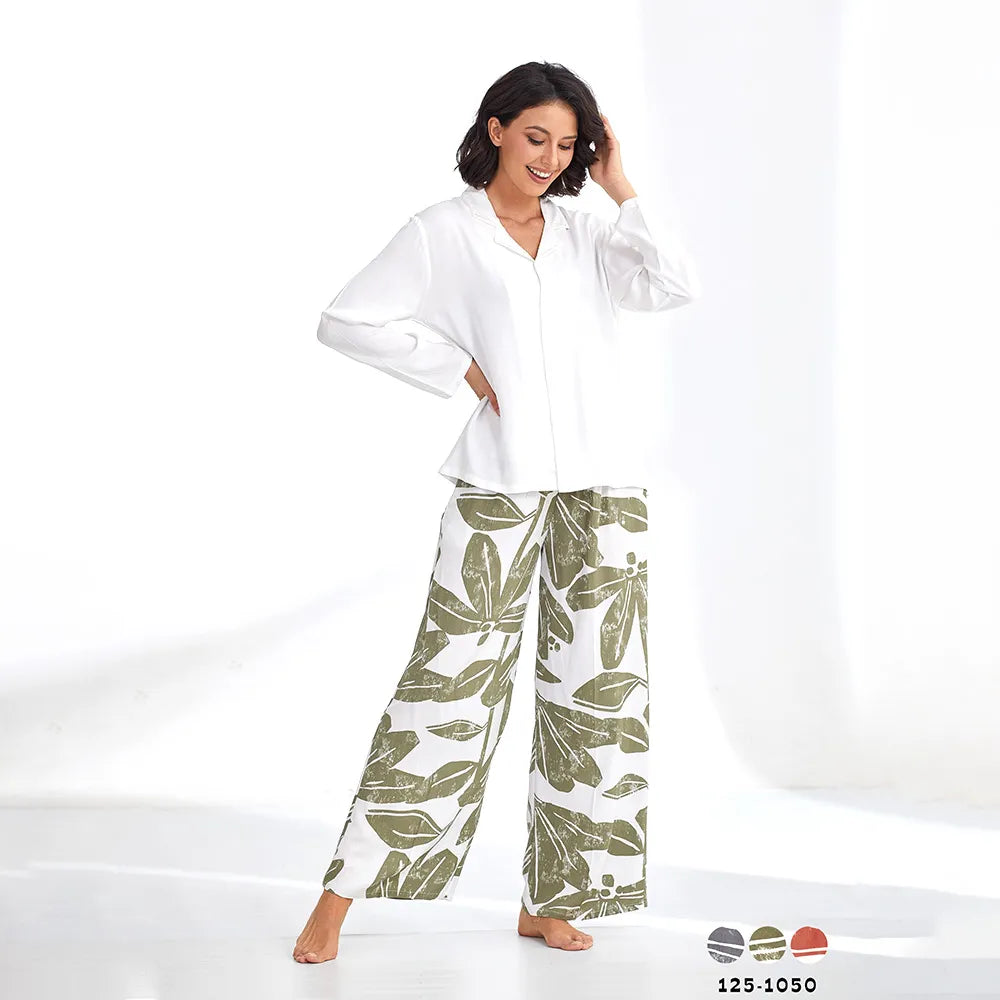 بيجامة نسائي بنطال اوراق شجر