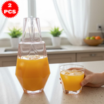 طقم قارورة وكوب زجاجي هندسي