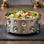 وعاء سلطة معدني بزخارف ورد