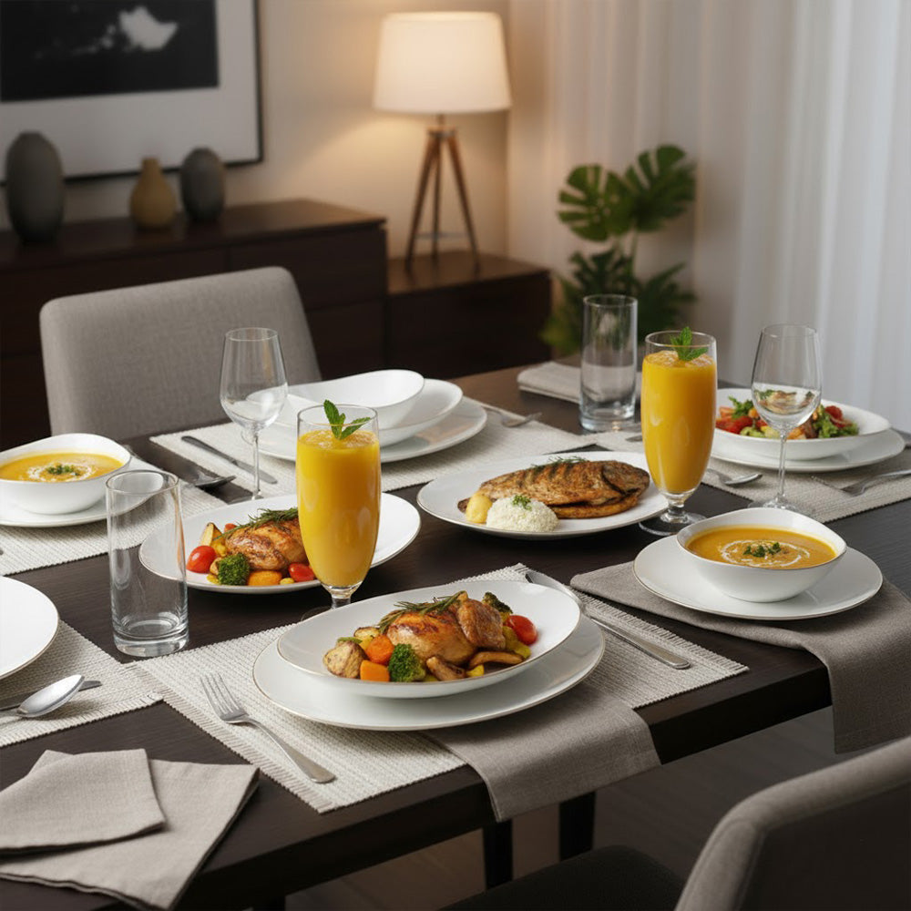 طقم سفرة 24 قطعة ابيض /ذهبي