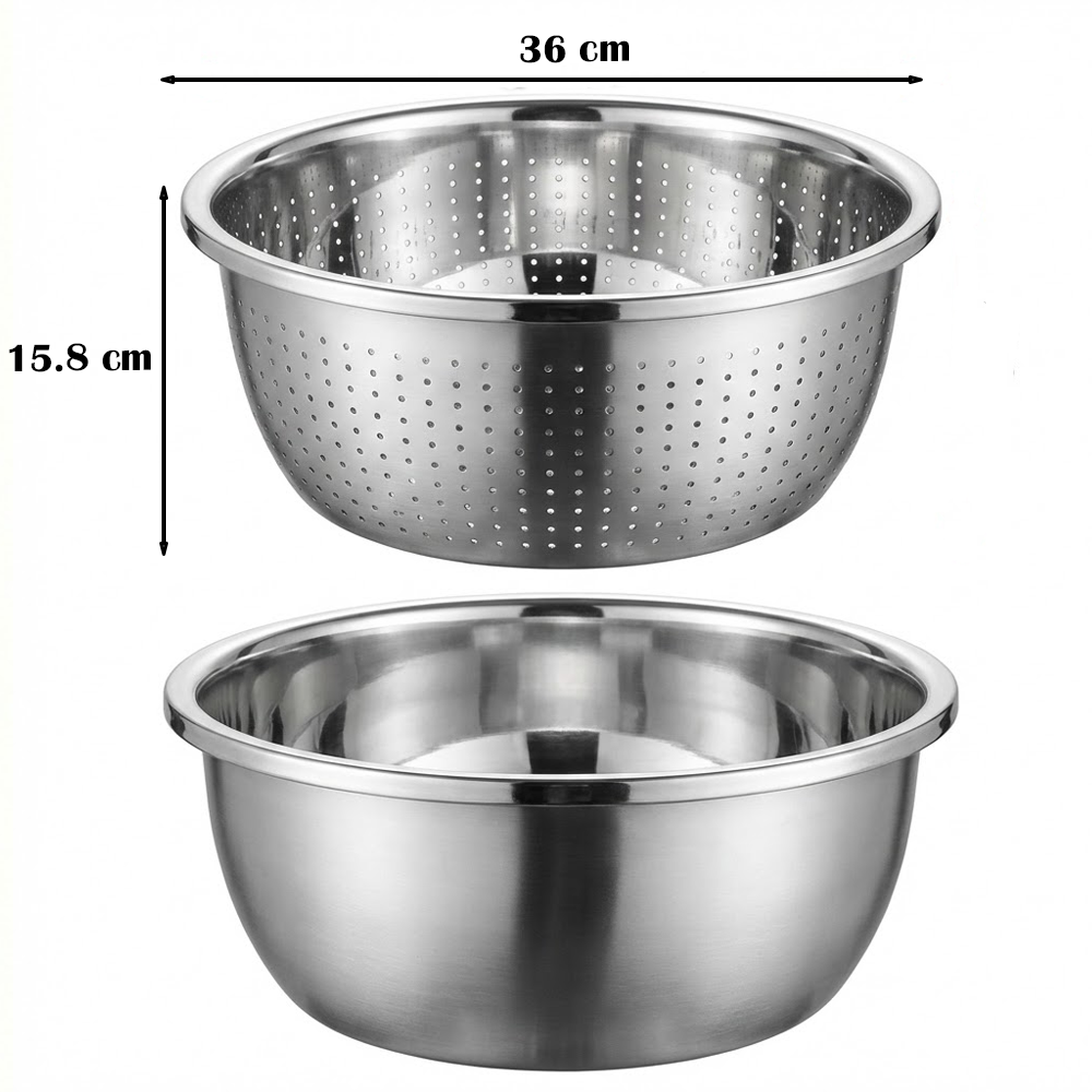 طقم مصفاة ووعاء ستانلس