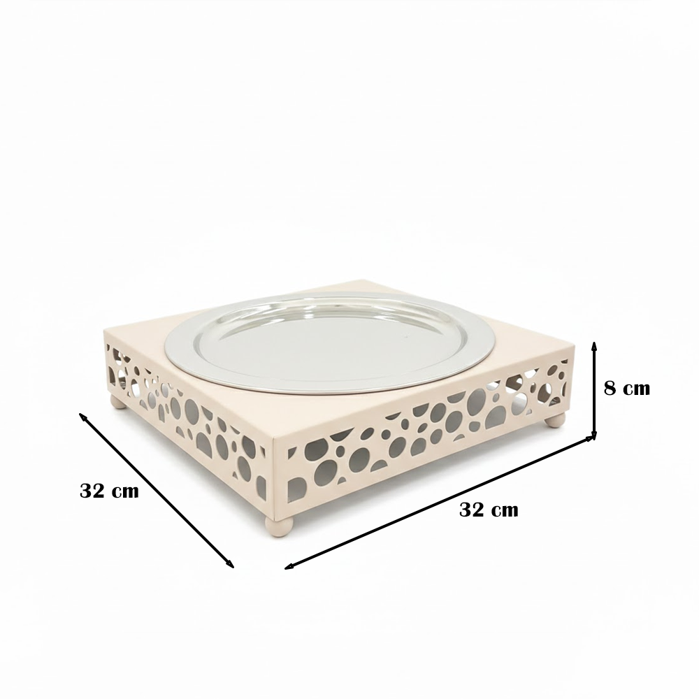 طبق تقديم أرز بقاعدة معدنية