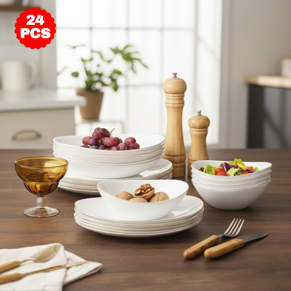 طقم سفرة 24 قطعة ابيض /ذهبي