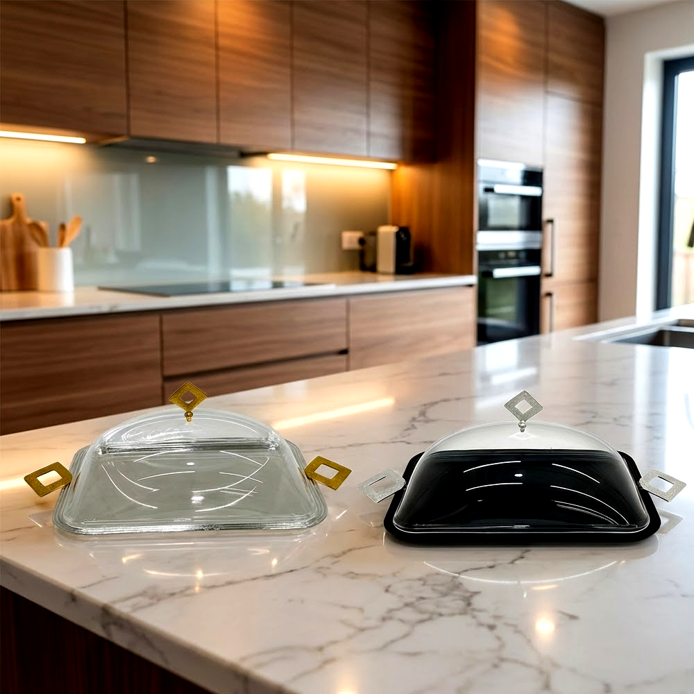 طبق تقديم كيك بغطاء وسط