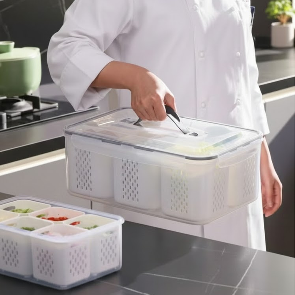 علبة حفظ وتنظيم الخضار مع سلة تصريف