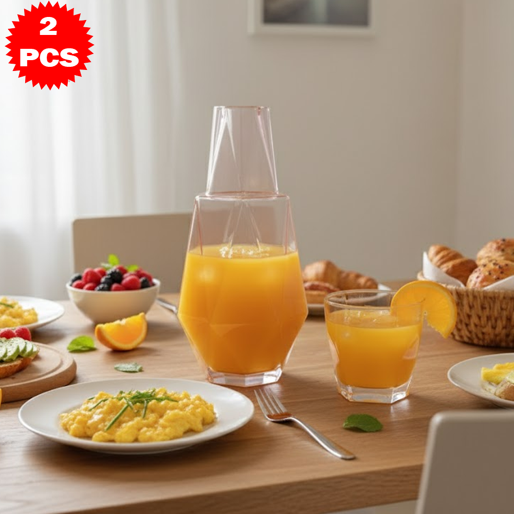 طقم قارورة وكوب زجاجي هندسي – 2 قطعة