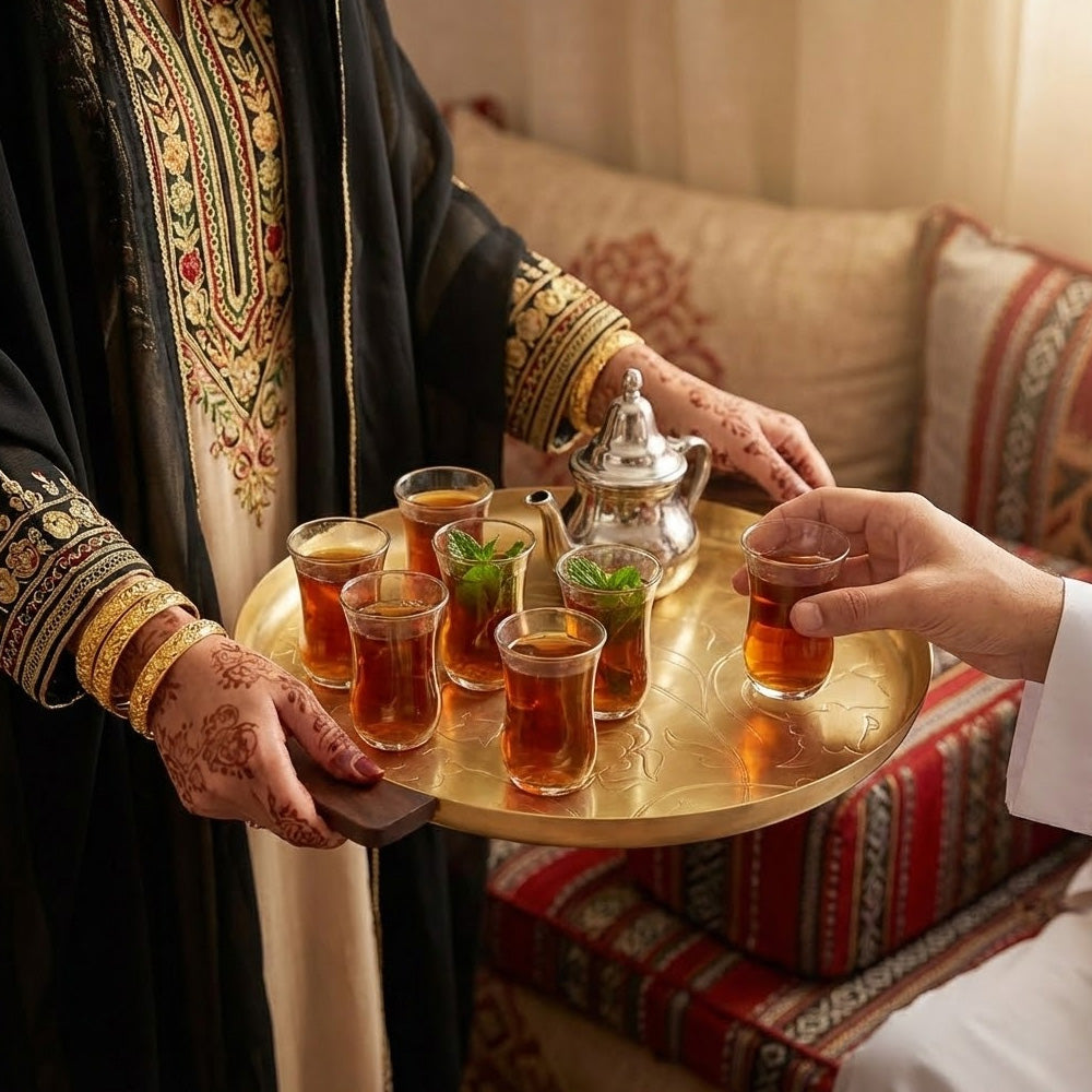صينية تقديم بمقبض خشبية