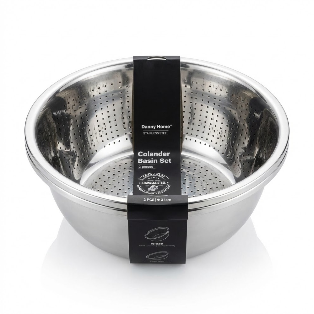 طقم مصفاة ووعاء ستانلس