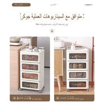 طاولة جانبية بلاستيكية حديثة باللون البني مع أبواب شفافة ودرج بلاستيكي مرن