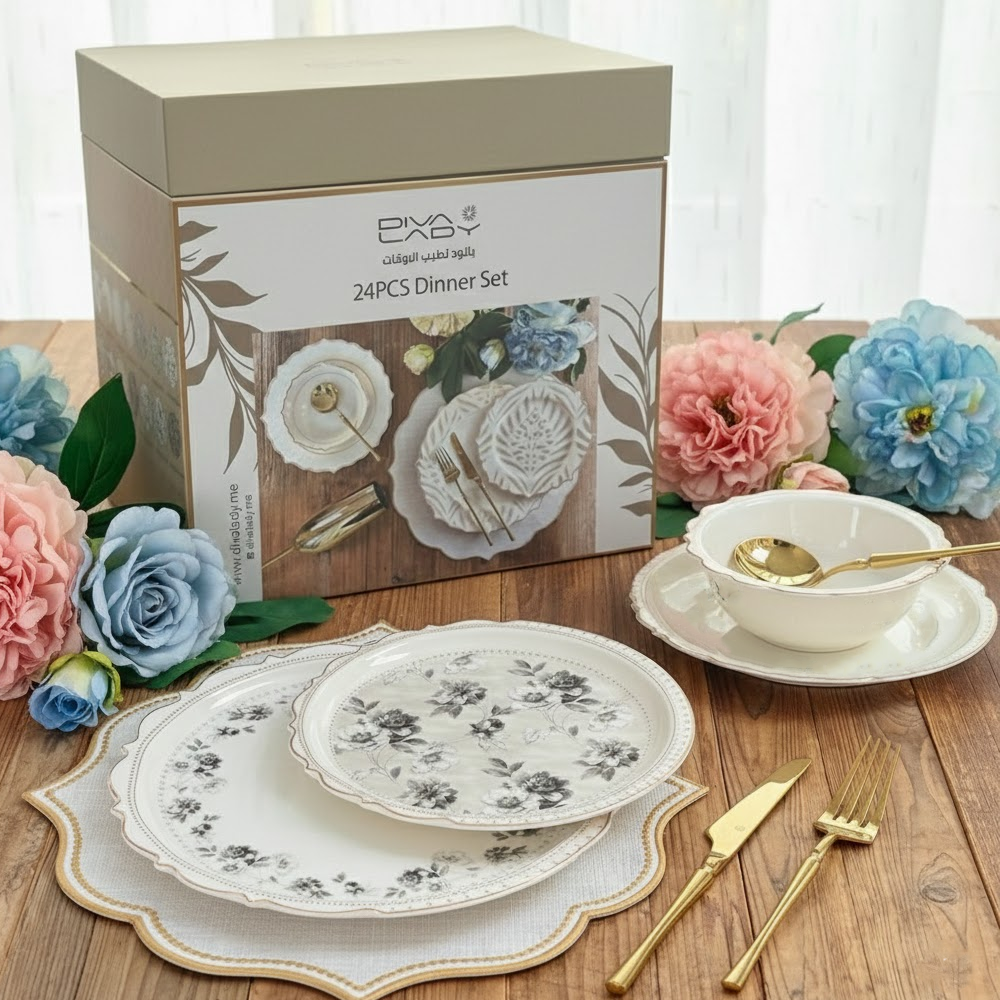 طقم أطباق مائدة فاخر 24 قطعة