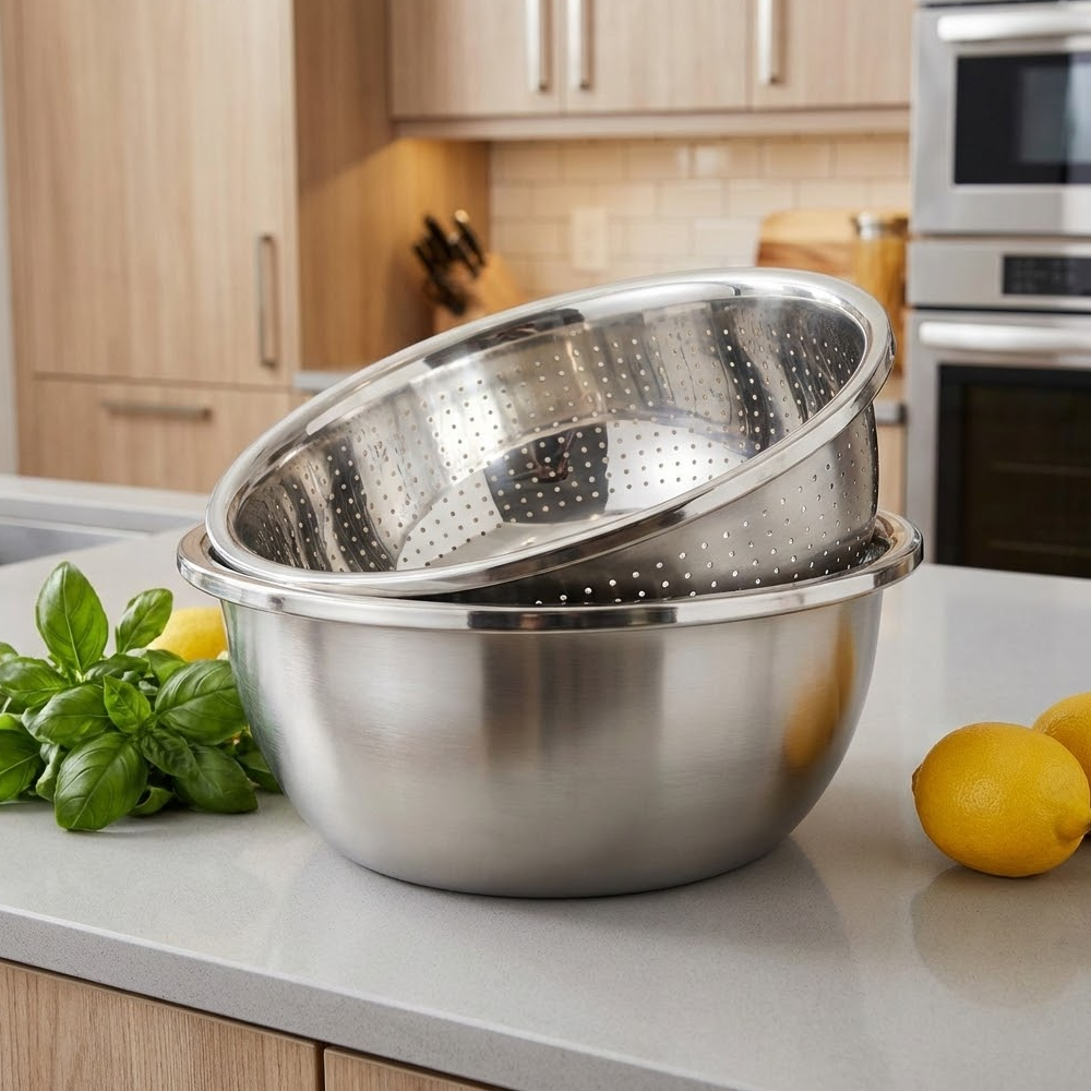 طقم مصفاة ووعاء ستانلس