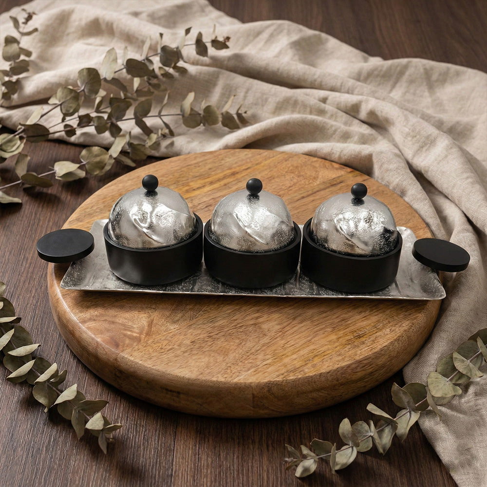 صينية تقديم مستطيلة مع 3 اوعية