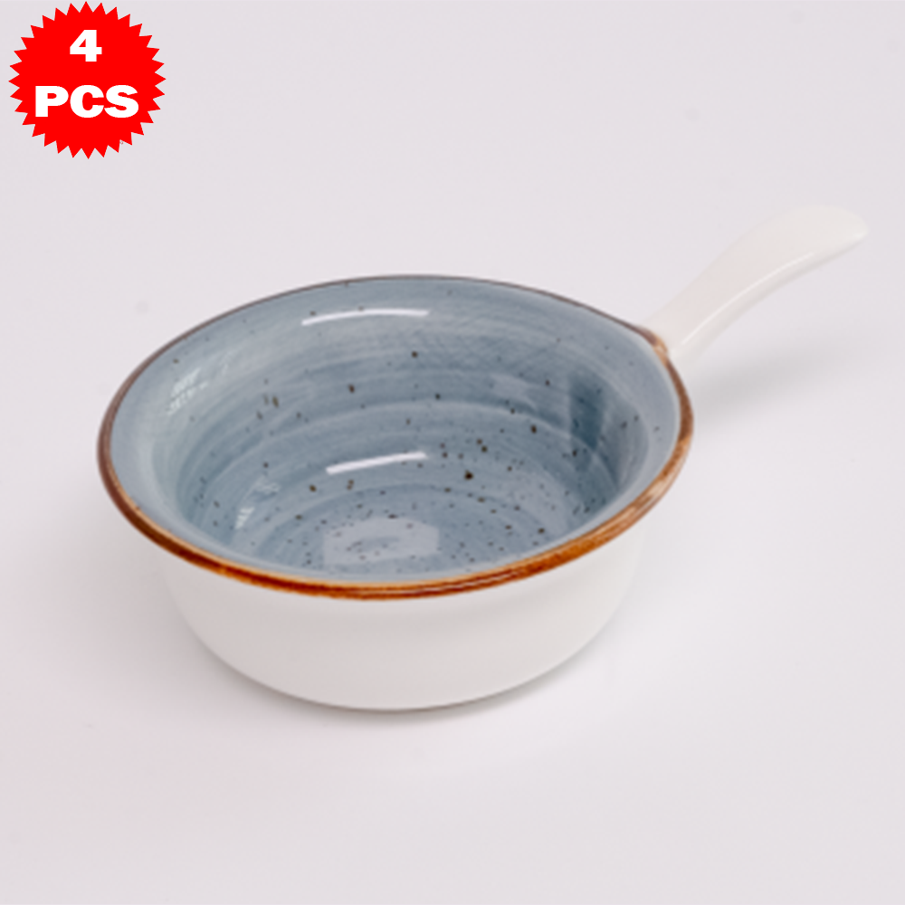 طقم تقديم سيراميك مع قاعدة خشب بامبو – 4 قطع