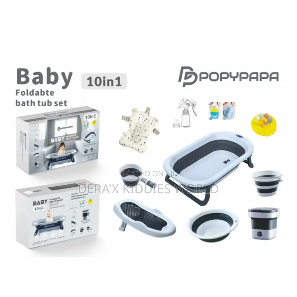 مجموعة حوض استحمام قابل للطي للأطفال - مجموعة استحمام ذكية 10 في 1