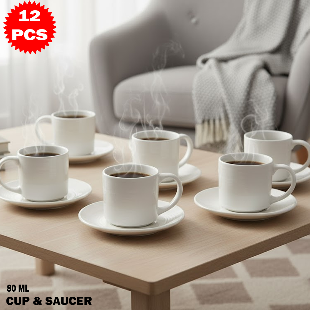 طقم فناجين قهوة سيراميك مع صحون 12 قطعة (80 مل)
