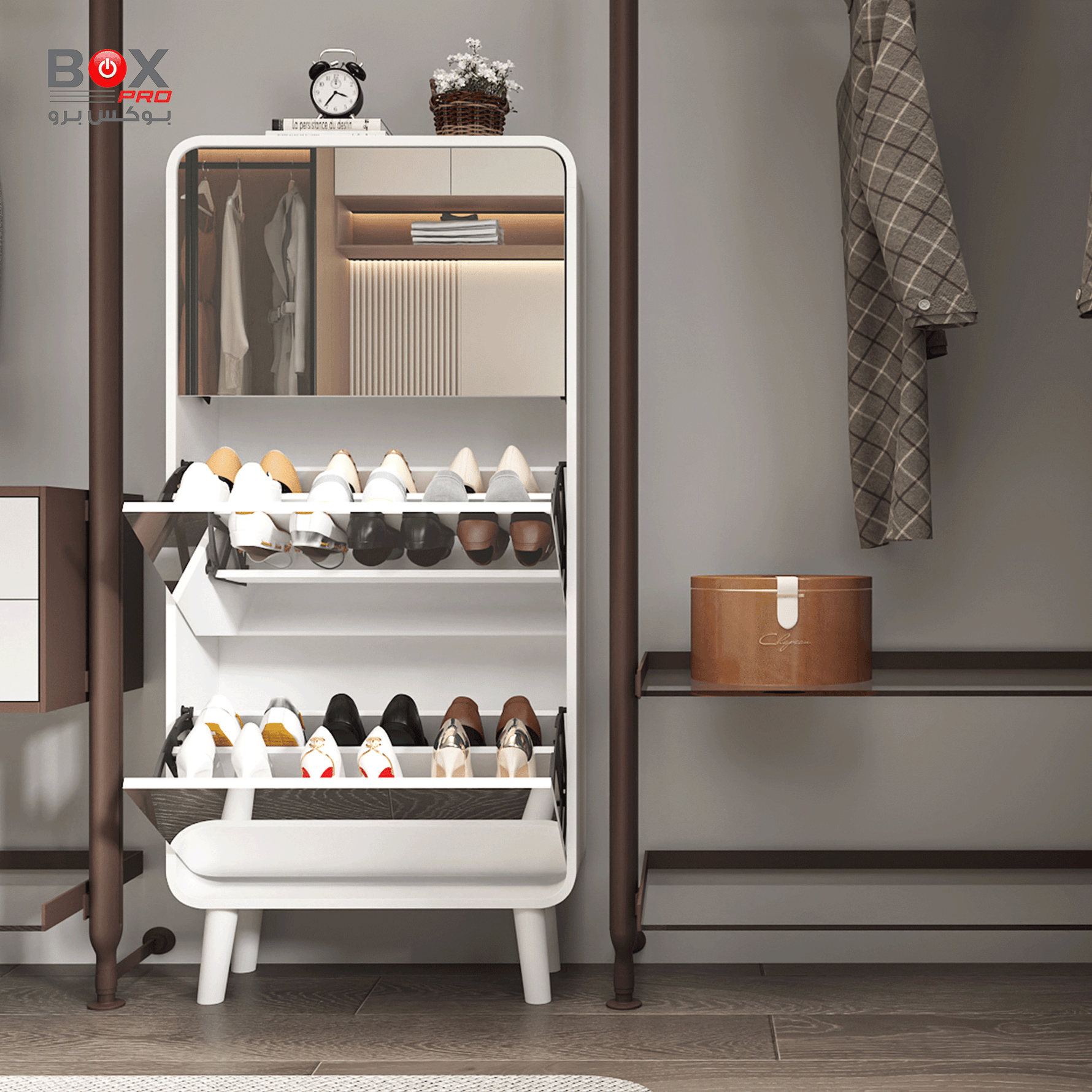 خزانة أحذية كبيرة مع مرآة