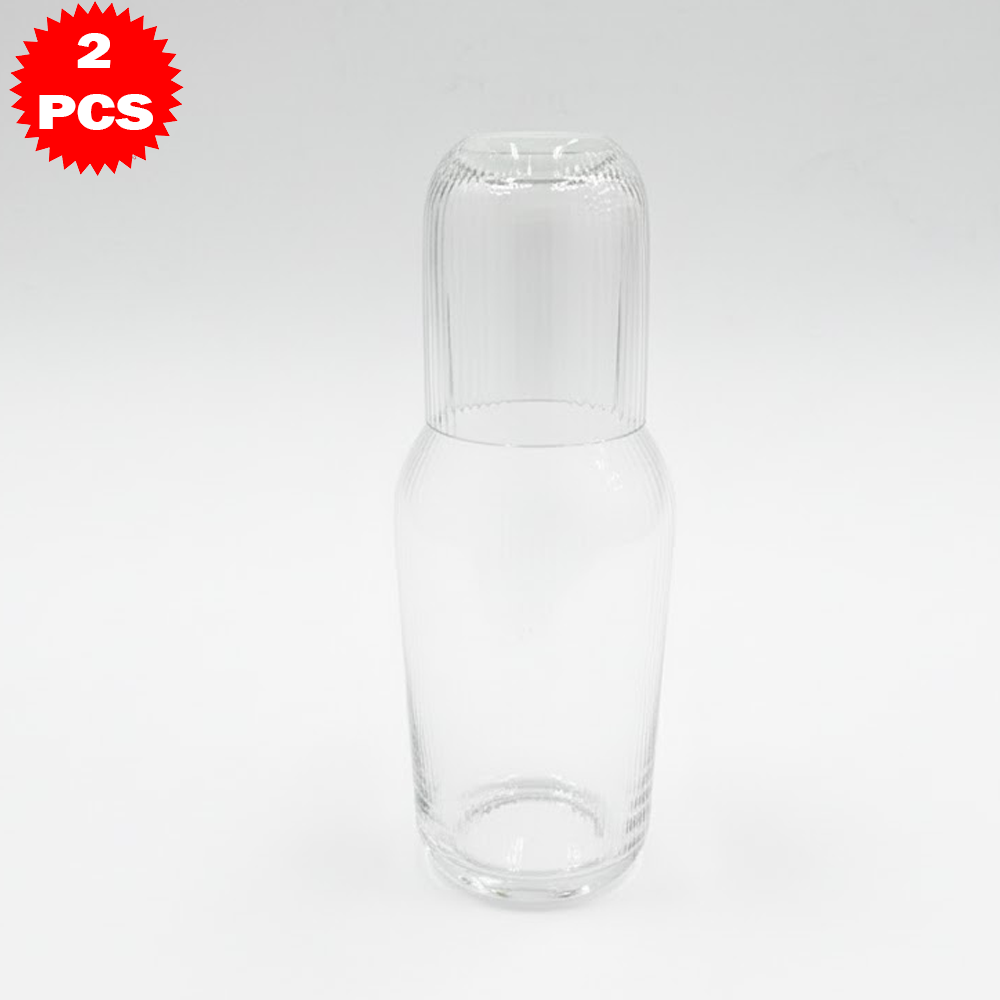 طقم قارورة وكوب زجاجي شفاف من 2 قطعة