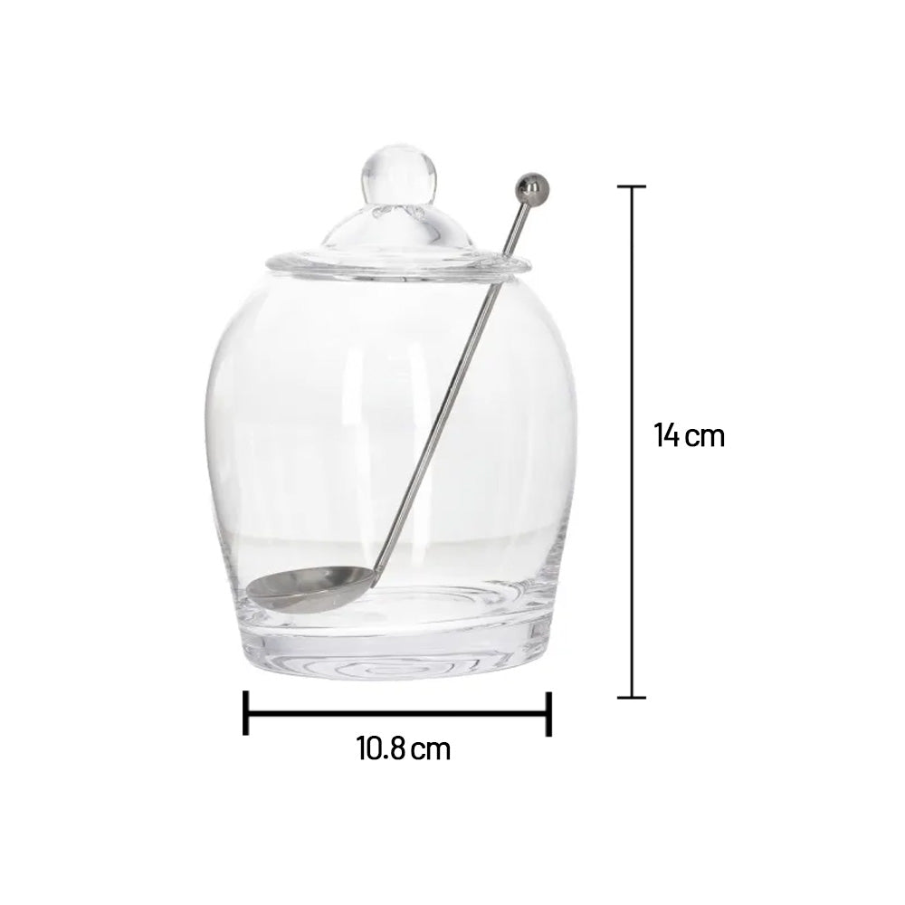 جرة زجاجية مع غطاء وملعقة