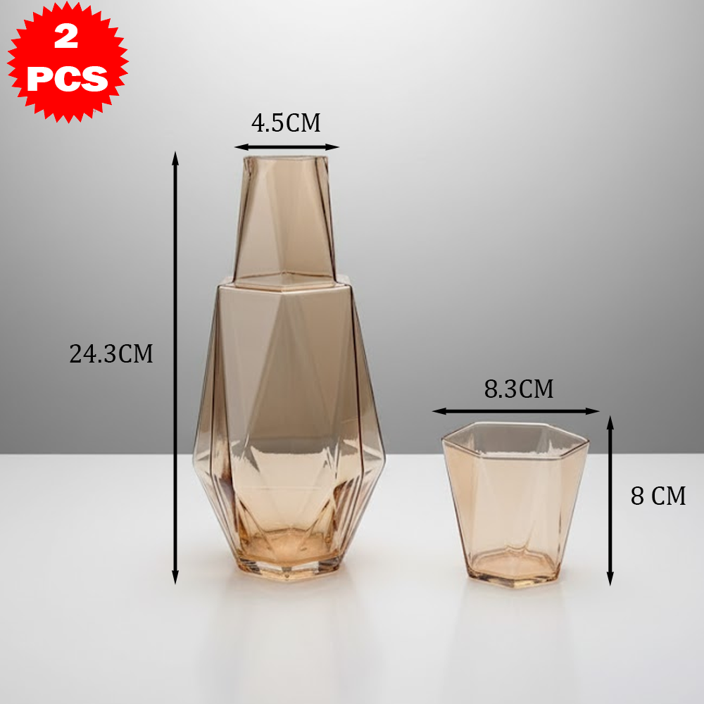 طقم قارورة وكوب زجاجي هندسي – 2 قطعة