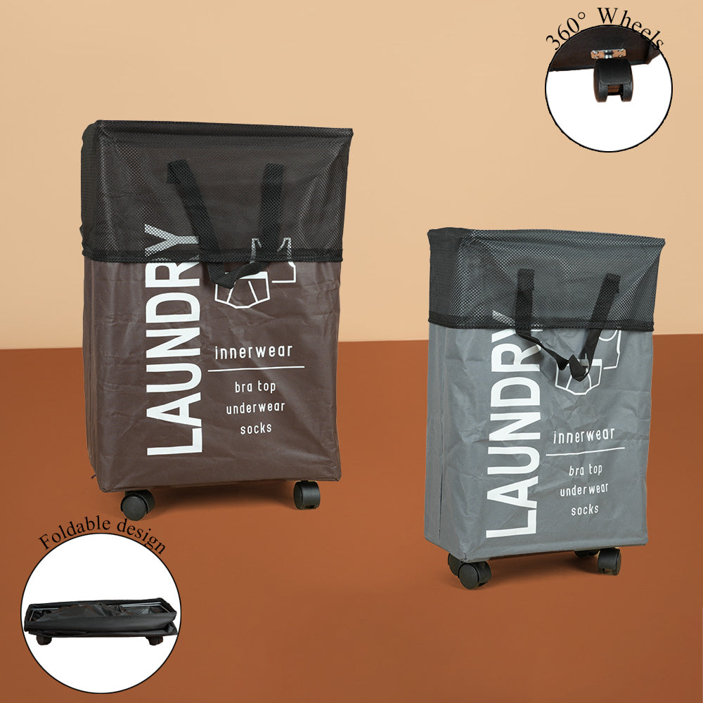 سلة غسيل قابلة للطي مع مقبض وعجلات، موديل: 5