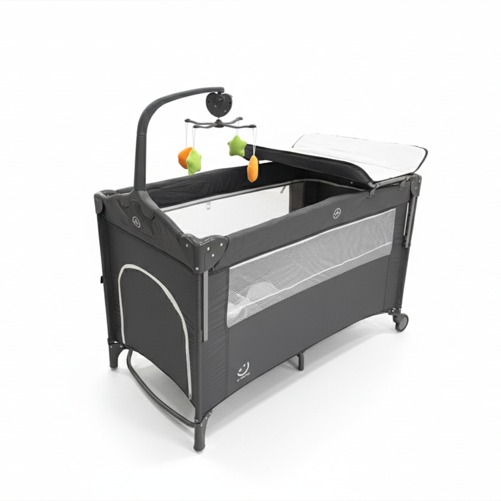 سرير أطفال قابل للطي مع ناموسية وطاولة تغيير