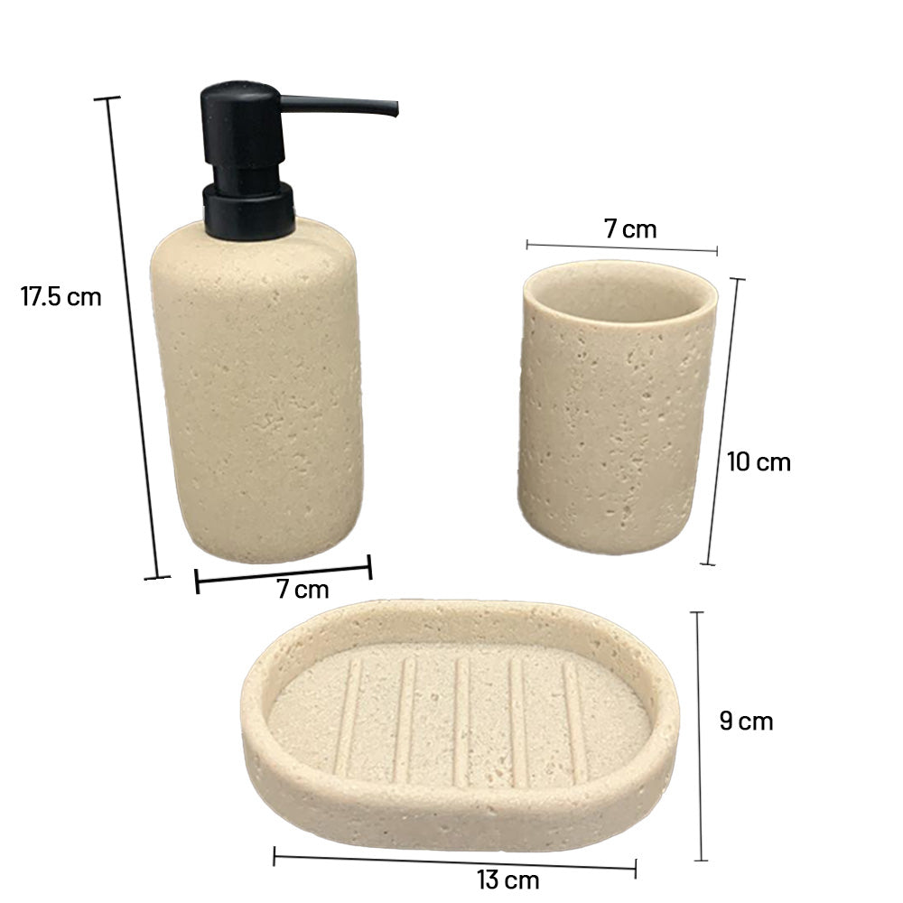 طقم حمام دائري بنقشة حجرية – 3 قطع
