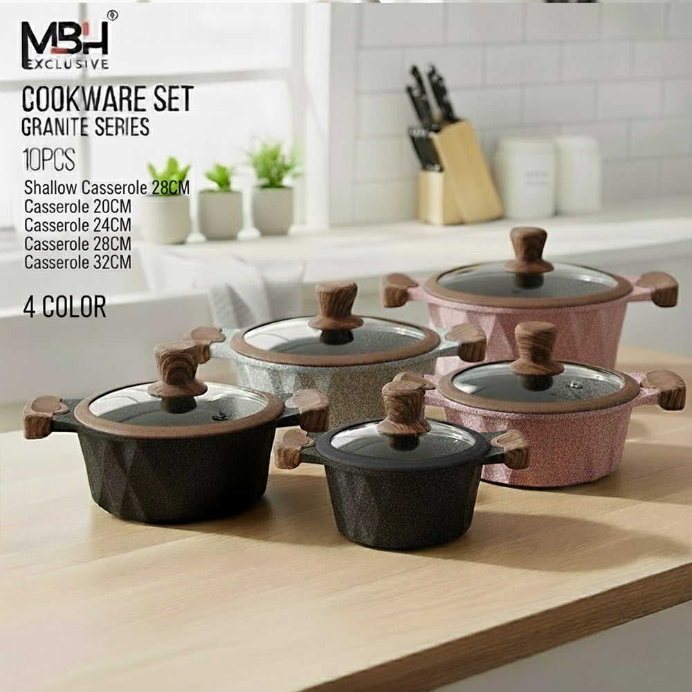 مجموعة أواني طهي من الجرانيت الفاخر، مكونة من 10 قطع