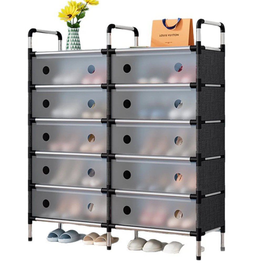 خزانة أحذية متعددة الطبقات بواجهات سحب شفافة