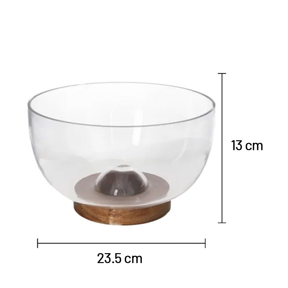 وعاء زجاجي مع صينية خشبية