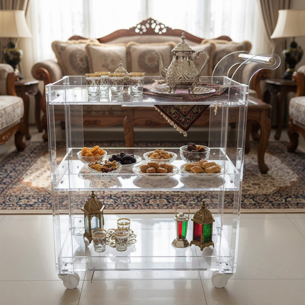 عربة دوارة من الأكريليك بثلاث طبقات