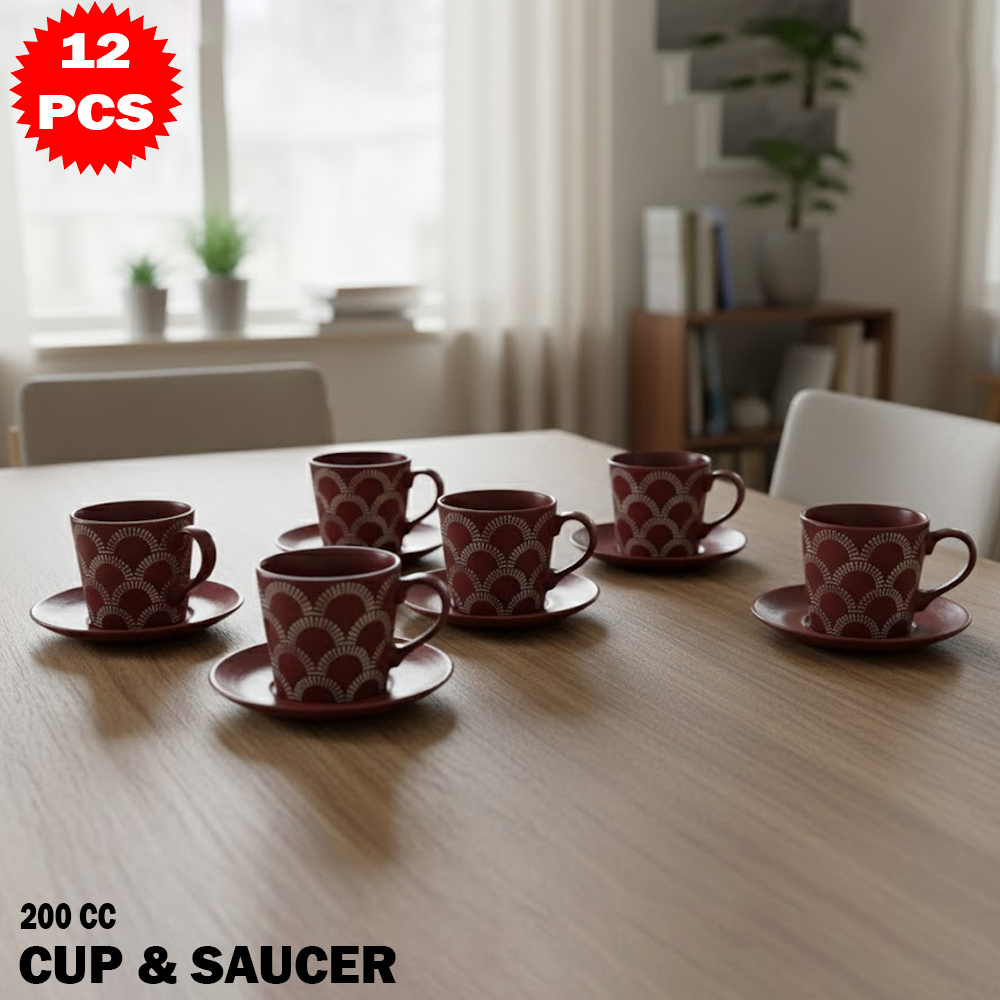 طقم فناجين مع صحون – 12 قطعة (200 مل)