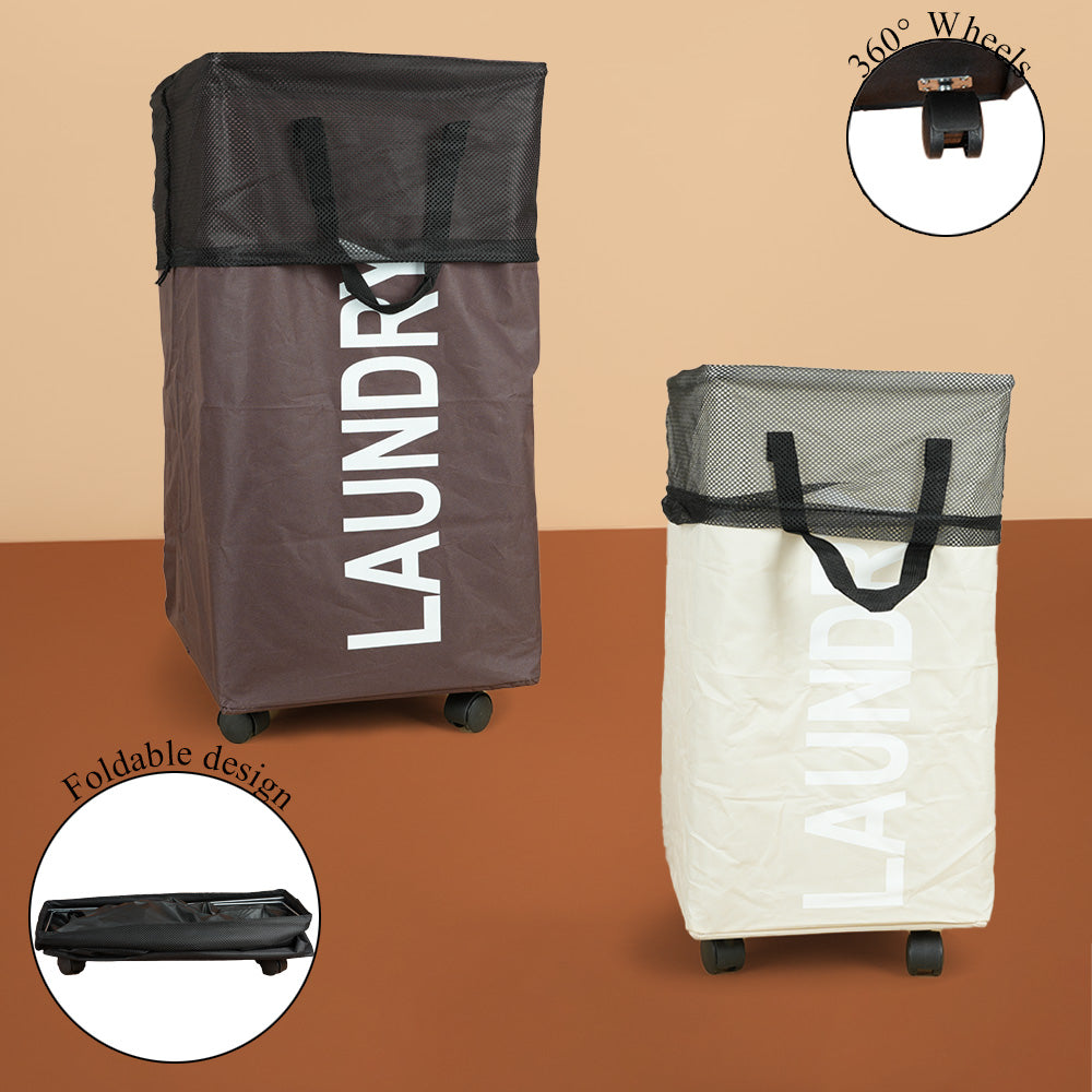 سلة غسيل قابلة للطي مع مقبض وعجلات، موديل: 3