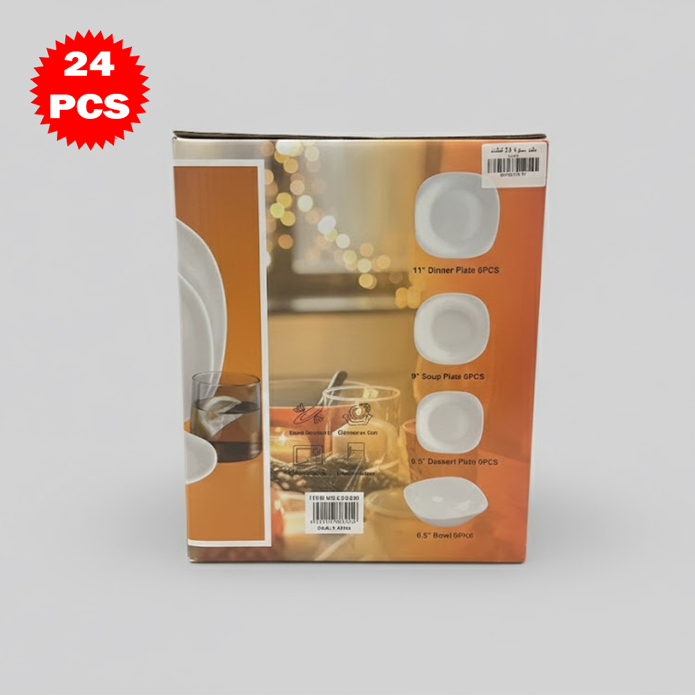 طقم أطباق سفرة فاخر أبيض 24 قطعة