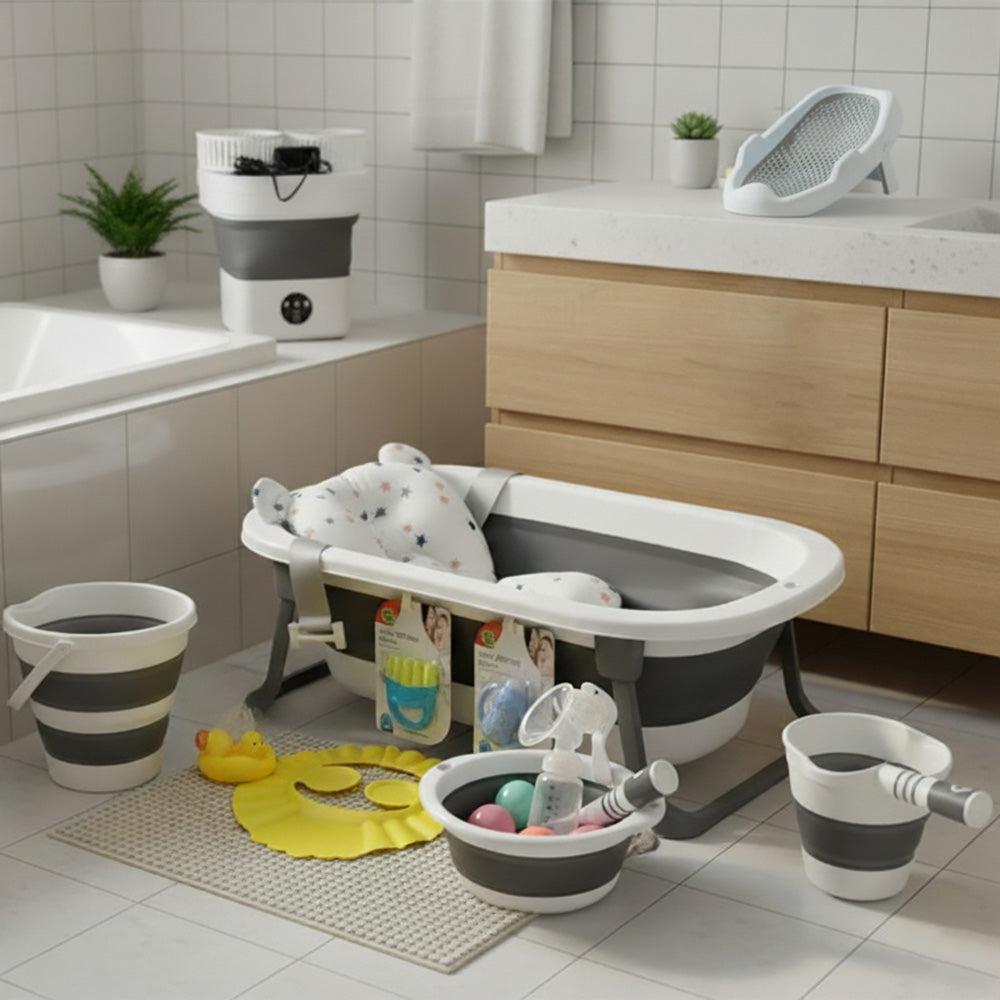 مجموعة حوض استحمام قابل للطي للأطفال - مجموعة استحمام ذكية 10 في 1