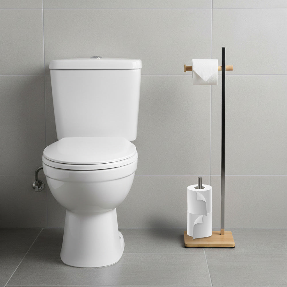 حامل ورق تواليت عصري من الخيزران والمعادن