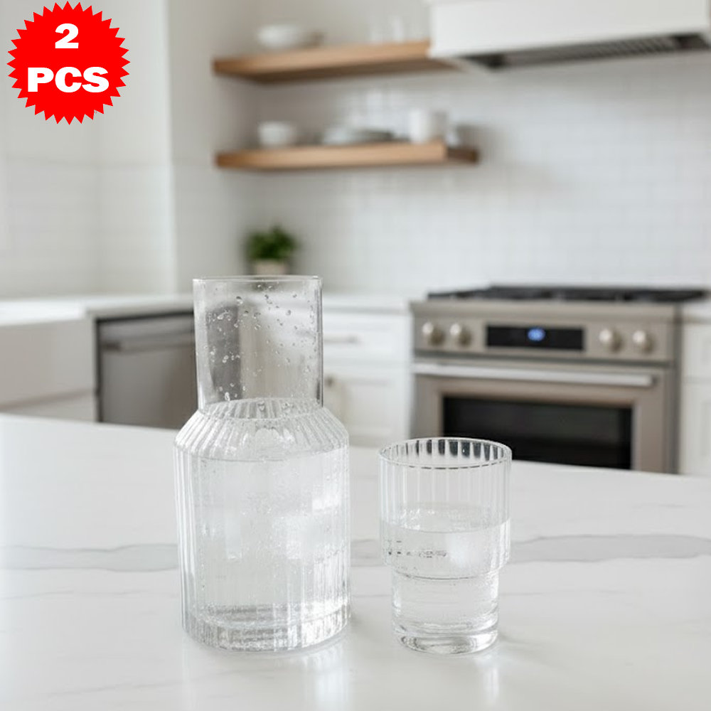 طقم قارورة وكوب زجاجي من 2 قطعة