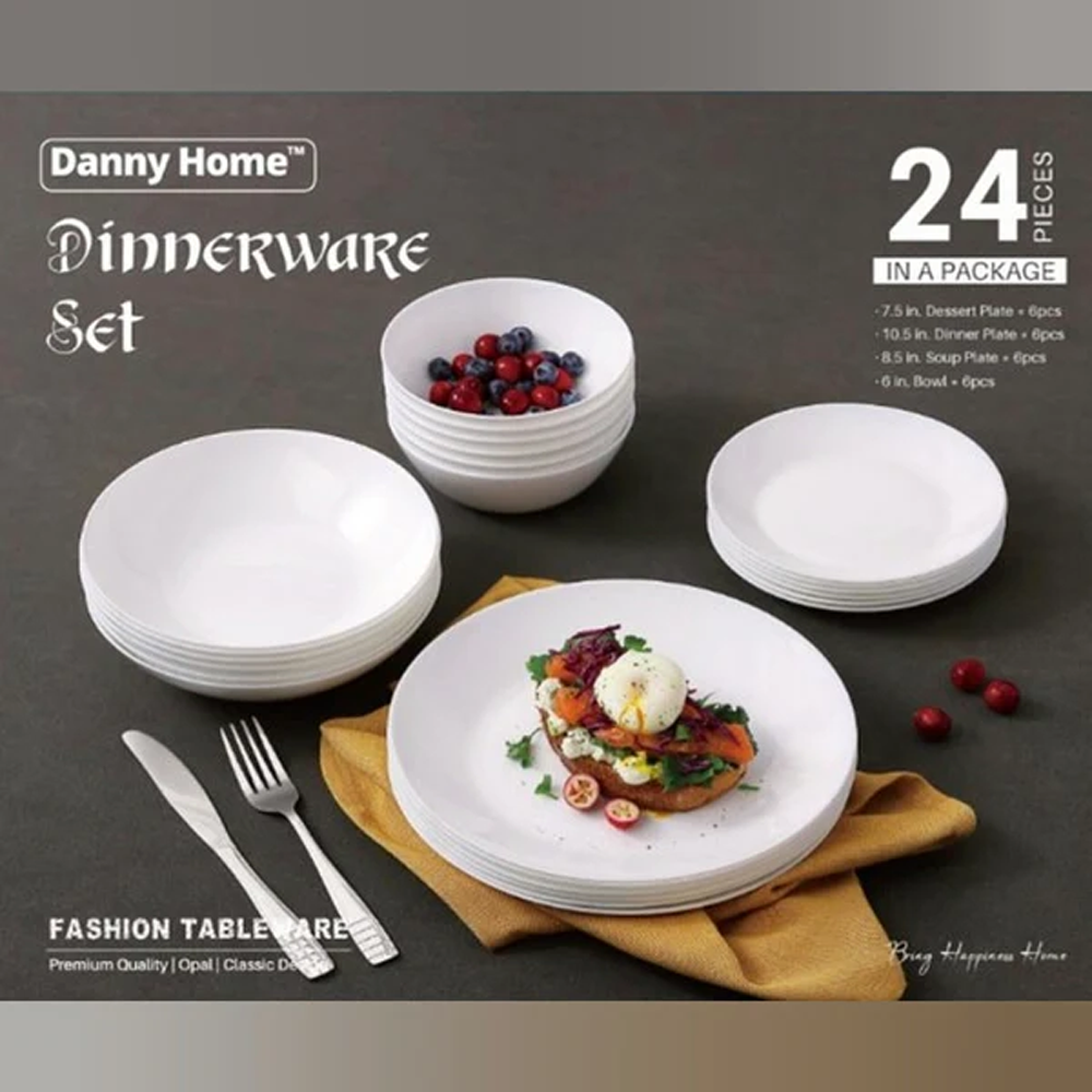 طقم عشاء أبيض أنيق ٢٤ قطعة