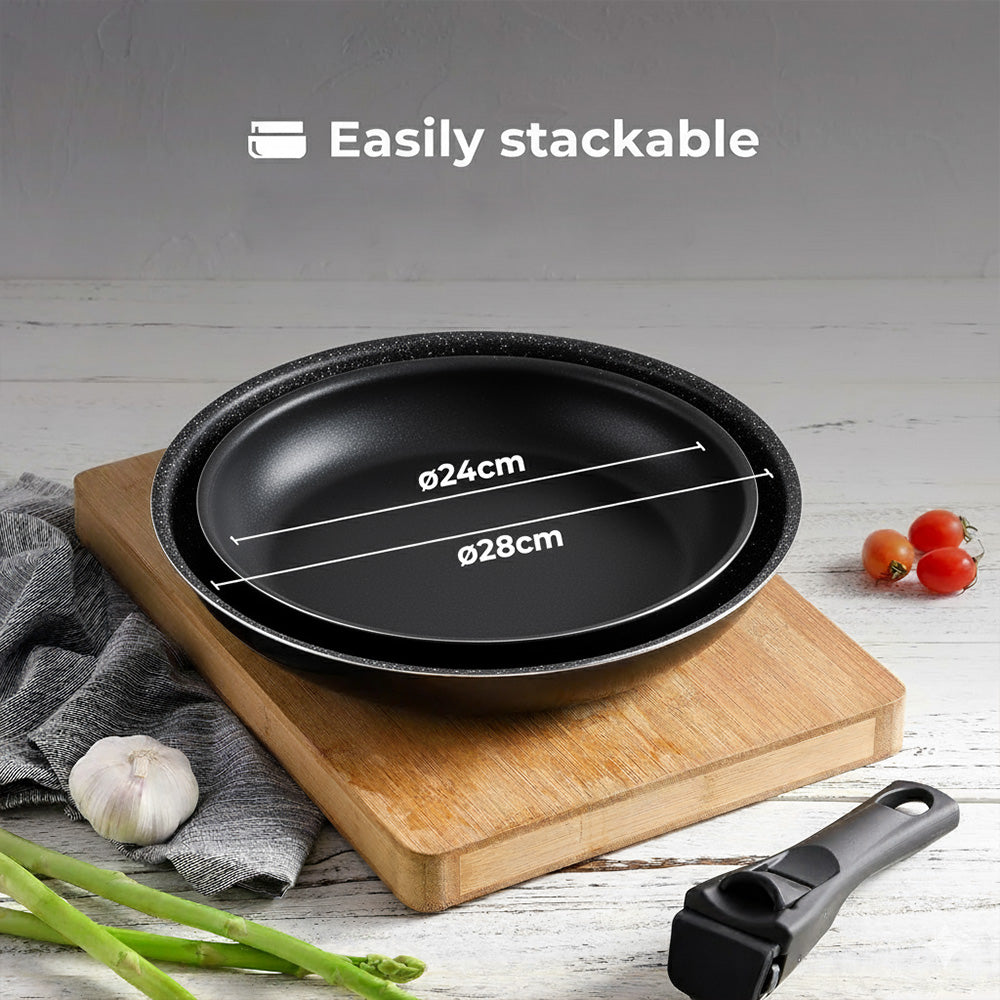 طقم مقلاة غير لاصقة بمقبض قابل للفصل - 3 قطع